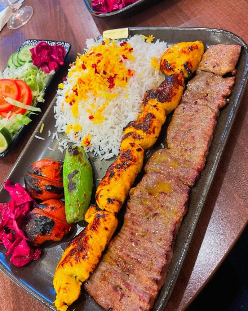 Koobideh kebab and jujeh kebab Served at Shiraz Persian Restaurant in Bolton